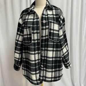 Zara Plaid Shacket with Rhinestone Buttons & Pockets